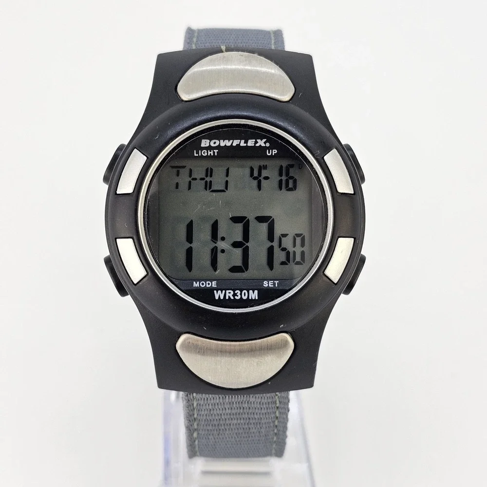 Bowflex Digital Fitness Men's Watch 42MM New Gray Canvas Bands New Battery